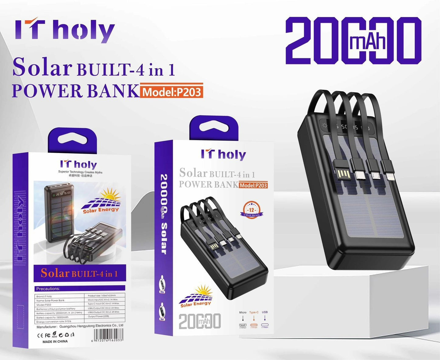 Solar Built Power Bank-4 In 1 Super Technology